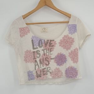 American Eagle "love is the answer" off the shoulder vintage tee.